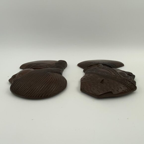 2 Vintage Carved Wood Native American Heads Male & Female Wall Hanging Art MCM - Picture 3 of 10